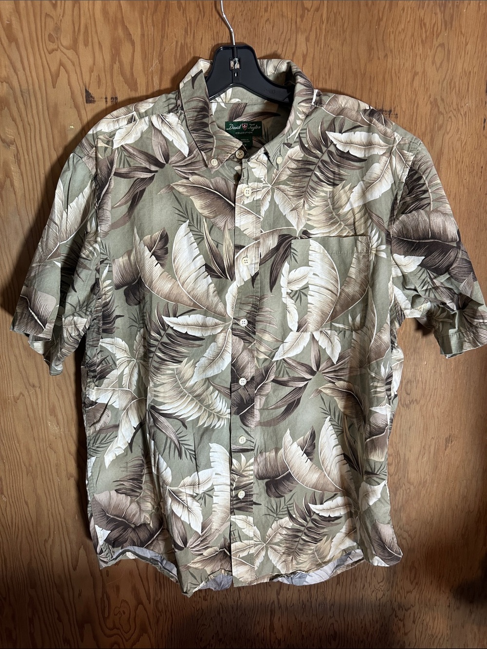 David Taylor Green and Brown Tropical Short-Sleeve Button-Up Shirt